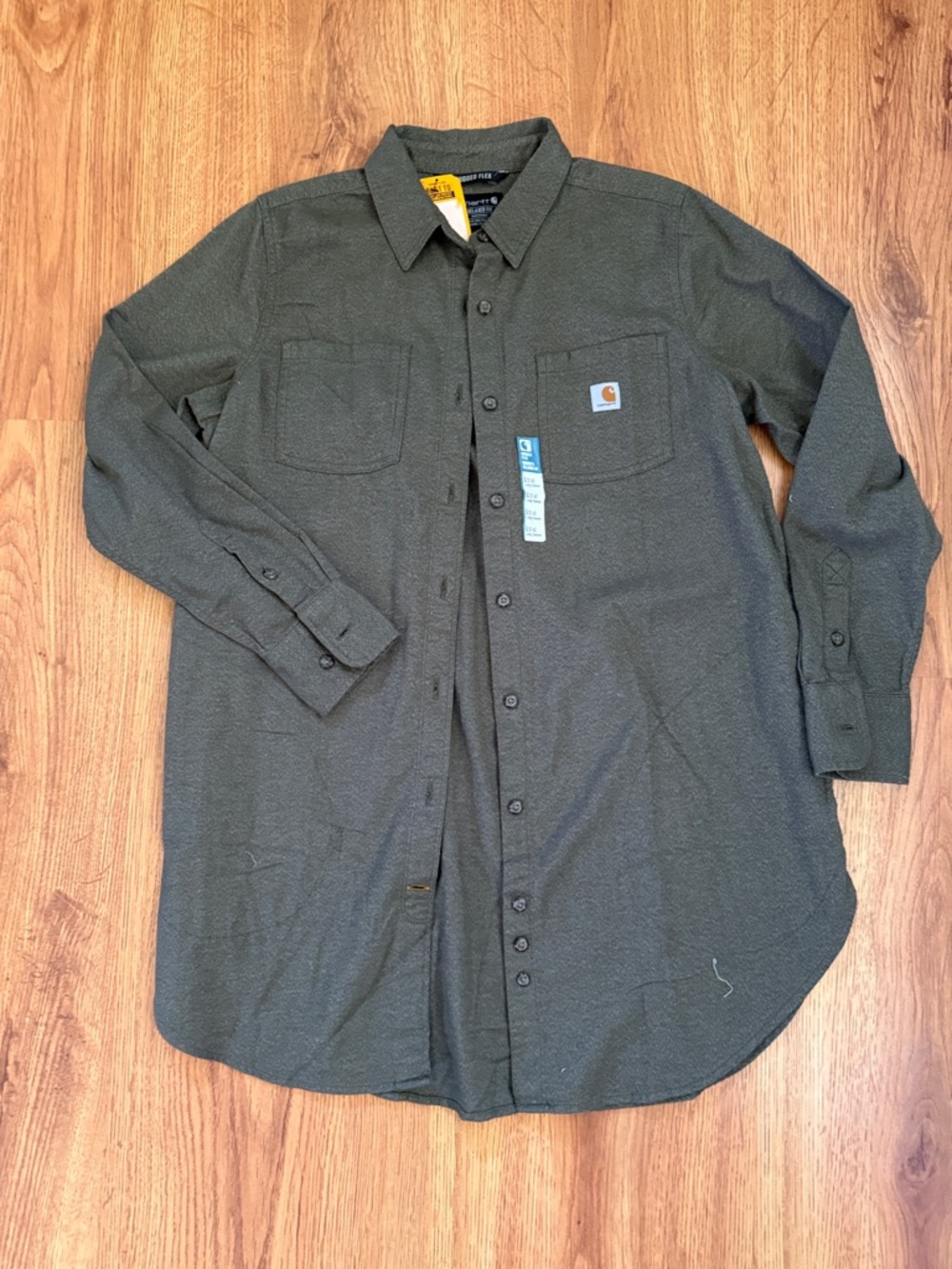 Carhartt Olive Green Long-Sleeve Button-Down Work Shirt
